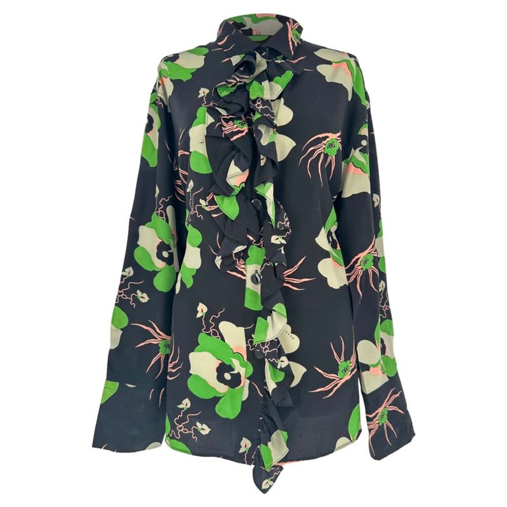 Marni Abstract Print Longsleeve Blouse in Multicolor Silk